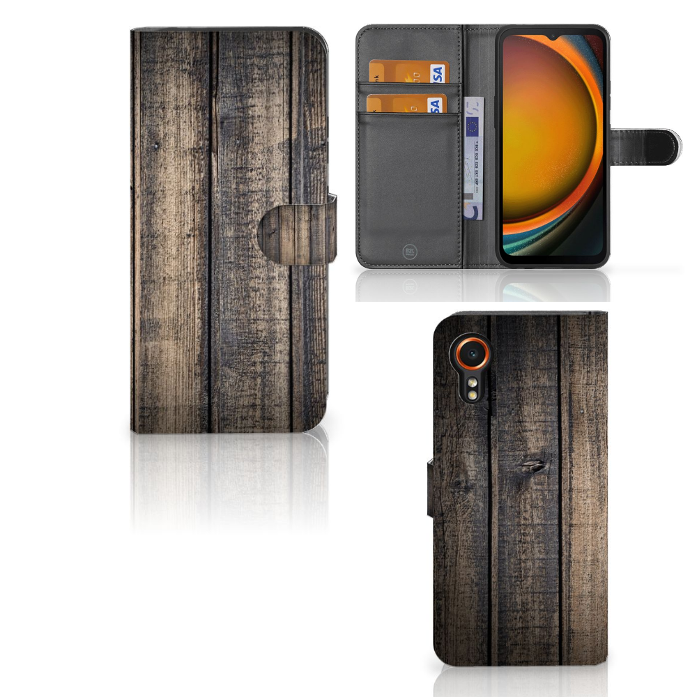 Samsung Galaxy Xcover 7 Book Style Case Steigerhout bookstyle case steigerhout aanzicht