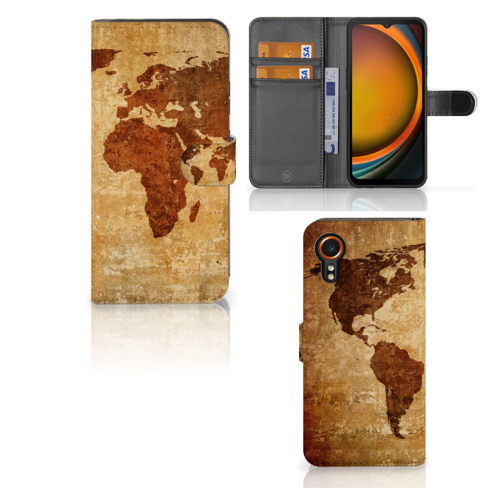 Samsung Galaxy Xcover 7 Flip Cover Wereldkaart