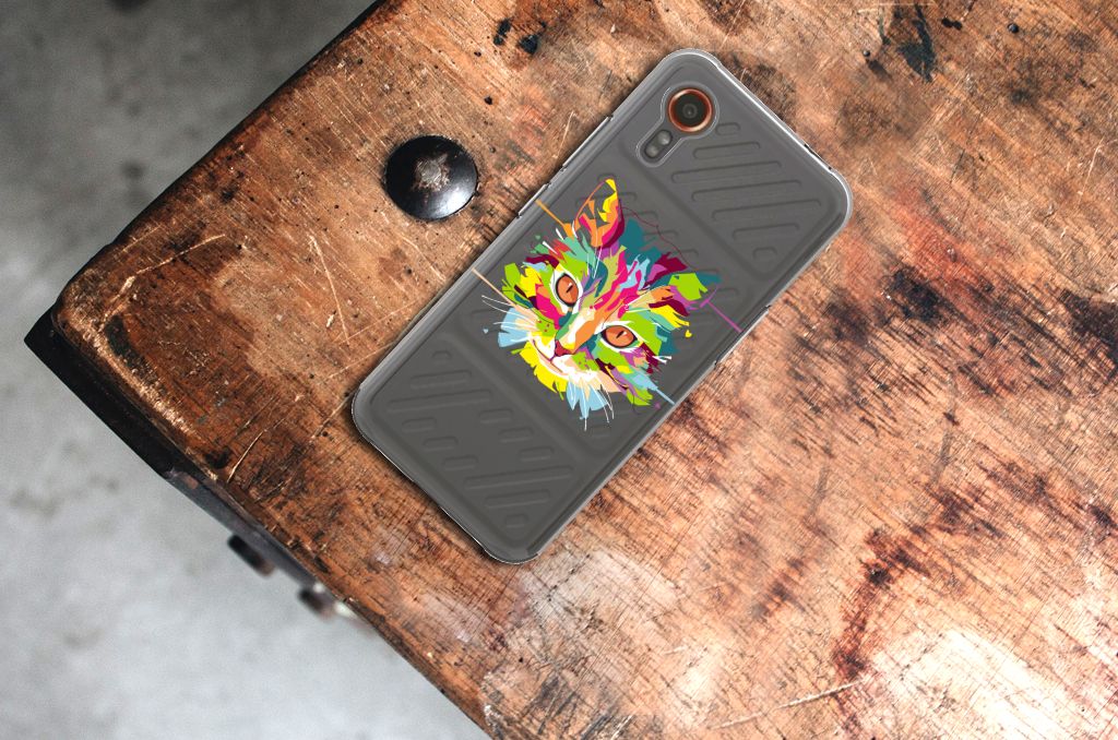 Samsung Galaxy Xcover 7 Telefoonhoesje met Naam Cat Color kat ontwerp bovenansicht