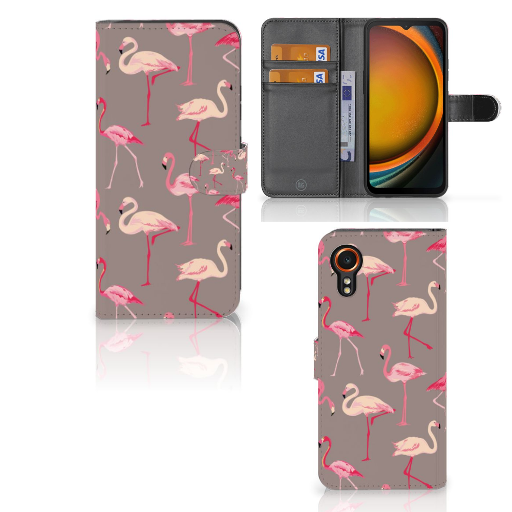 Samsung Galaxy Xcover 7 Telefoonhoesje met Pasjes Flamingo telefoonhoesje flamingo design voorkant