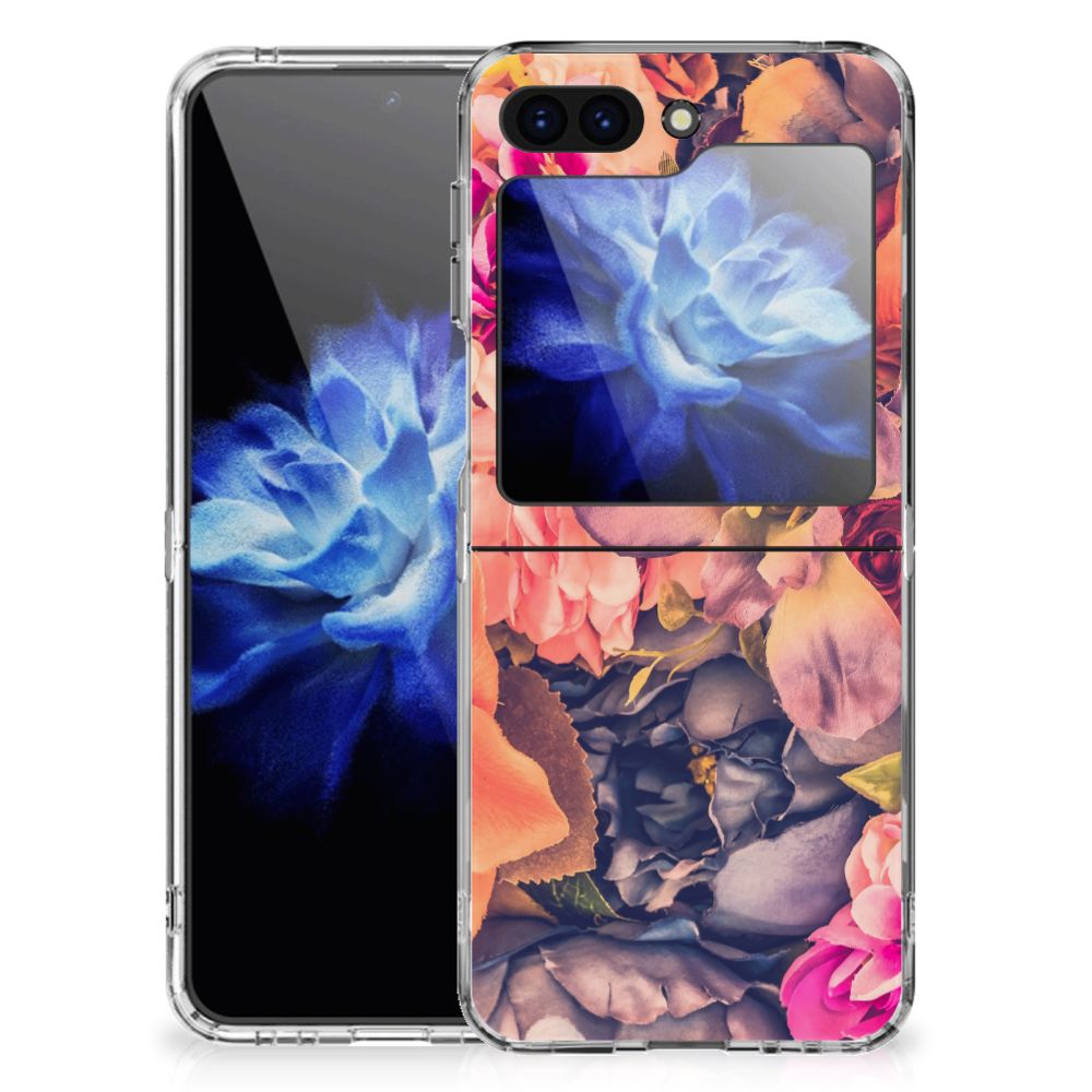 Samsung Galaxy Z Flip 5 TPU Case Bosje Bloemen bloemen oranje paars roze design achterkant