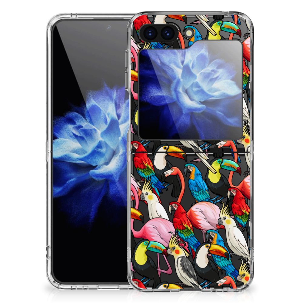 Samsung Galaxy Z Flip 5 TPU Hoesje Birds design vogels voorkant en achterkant