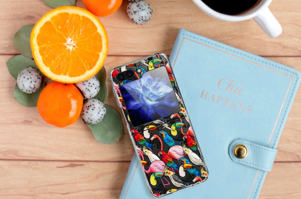 Samsung Galaxy Z Flip 5 TPU Hoesje Birds design vogels aanzicht