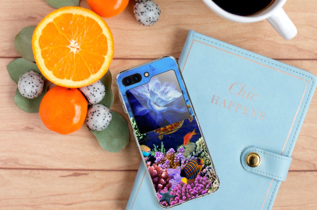 Samsung Galaxy Z Flip 5 TPU Hoesje Vissen met kleurrijke tropische vissen en koraal, perfect als cadeau đ.