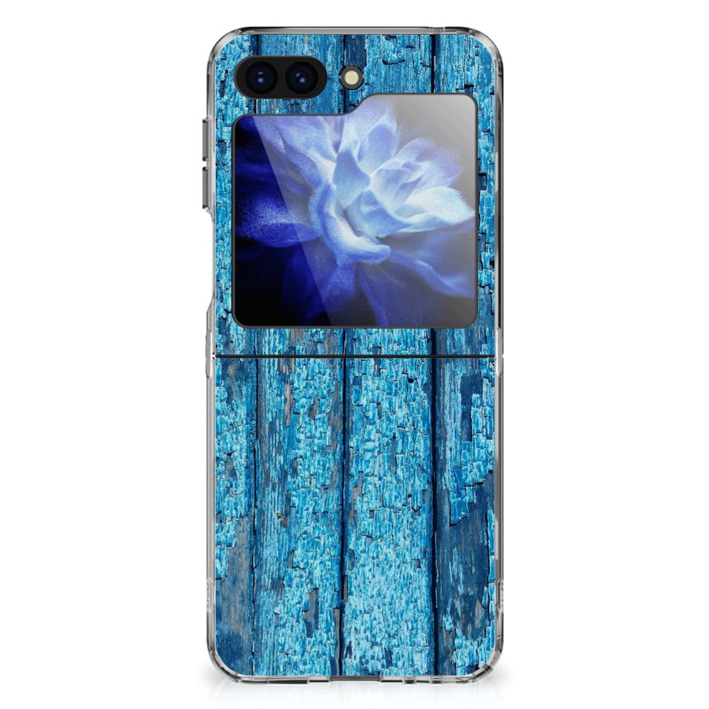 Samsung Galaxy Z Flip 6 Bumper Hoesje Wood Blue designnaam afgebladderd blauw hout aanzicht