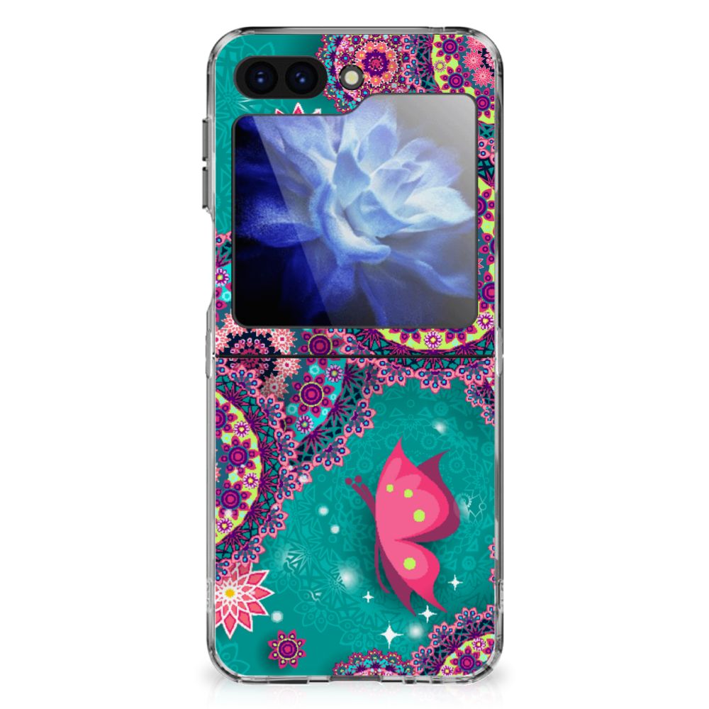 Samsung Galaxy Z Flip 6 Hoesje maken Cirkels en Vlinders design kleurrijk achteraanzicht
