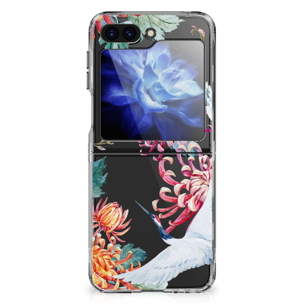 Samsung Galaxy Z Flip 6 TPU Hoesje Bird Flowers design bloemen vogels aanzicht