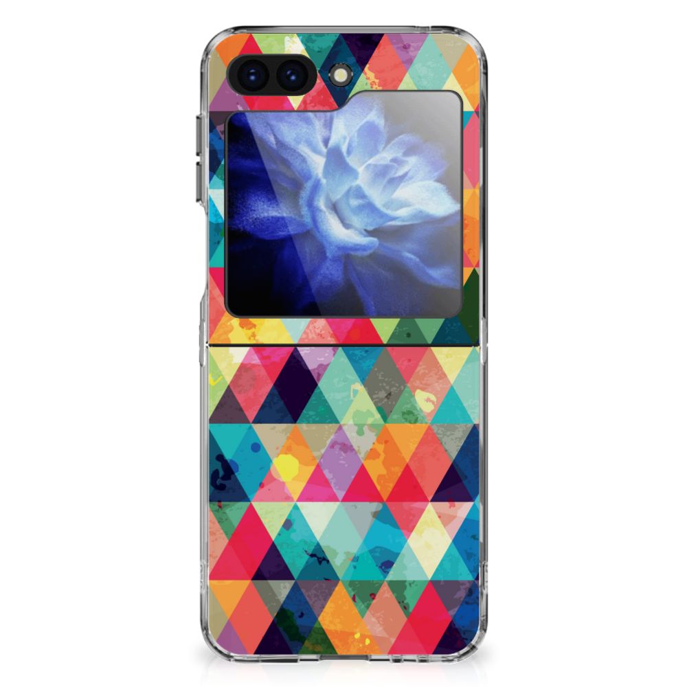 Samsung Galaxy Z Flip 6 TPU bumper Geruit kleurrijk ruitjes design achterkant