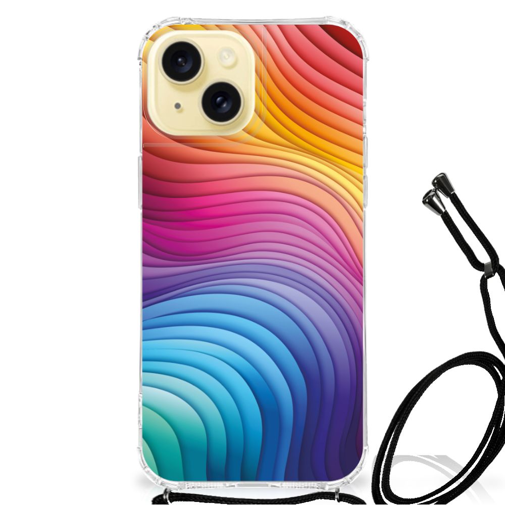 Apple iPhone 15 Shockproof Case Regenboog kleurrijk ontwerp aanzicht