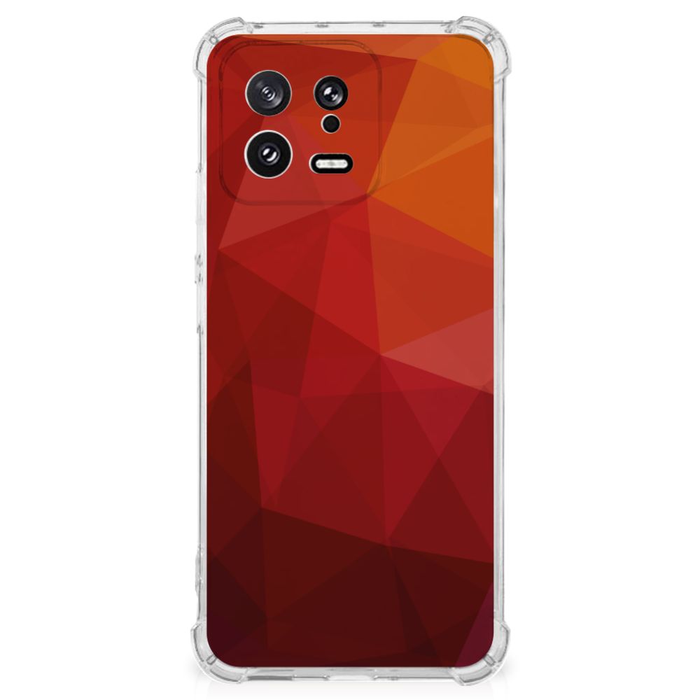 Xiaomi 13 Shockproof Case Polygon Red achterkant design abstract