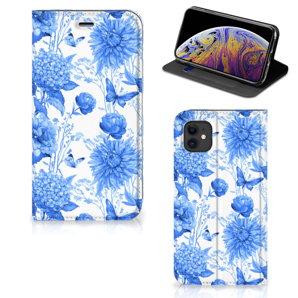 Smart Cover voor Apple iPhone 11 Flowers Blue met prachtig blauw bloemenontwerp đ¸