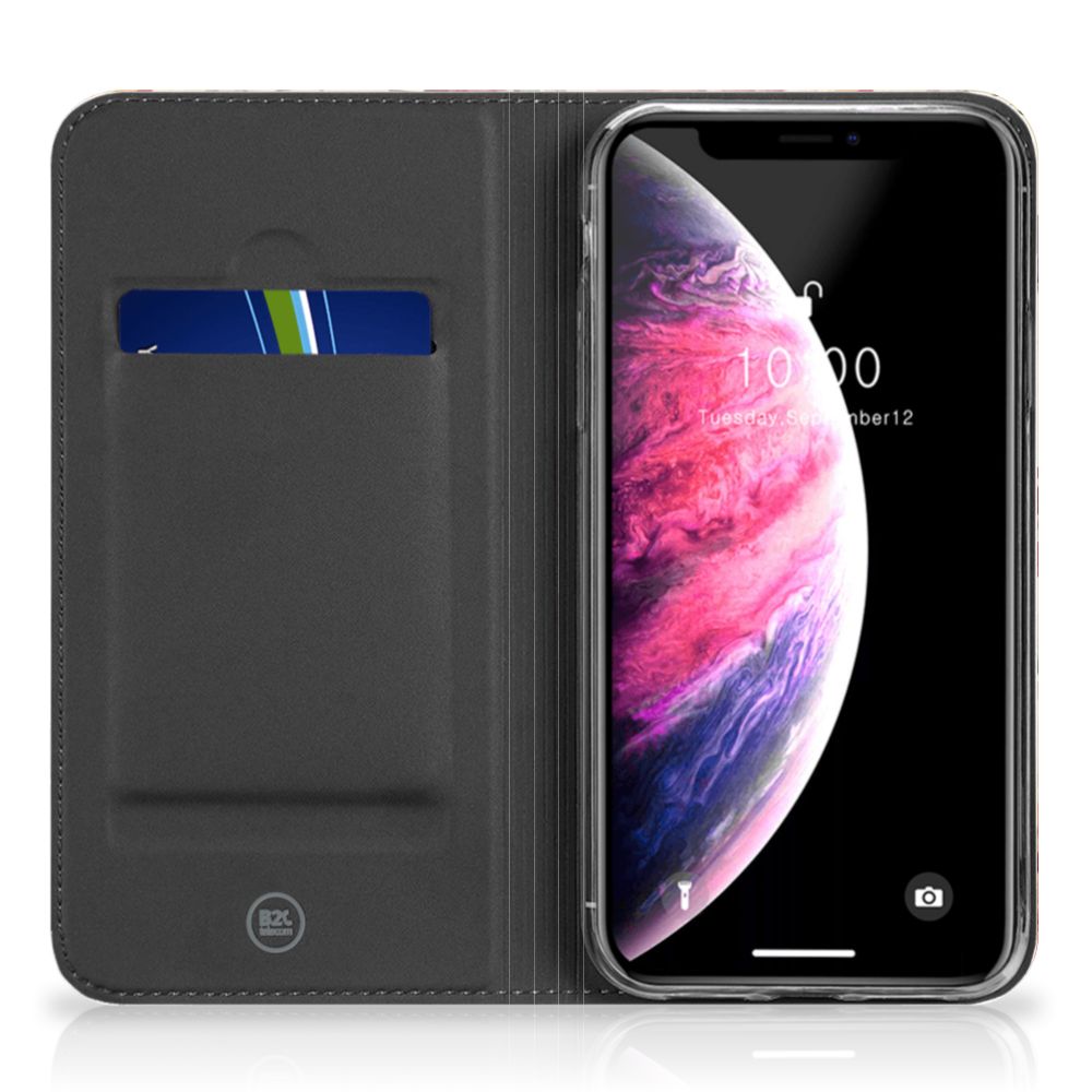 Smart Cover voor Apple iPhone 11 Pro Max Bloemen met ruimte voor een pasje en een stijlvolle uitstraling.