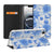 Apple iPhone 16e Smart Cover voor Apple iPhone 16e Flowers Blue design voorkant achterkant