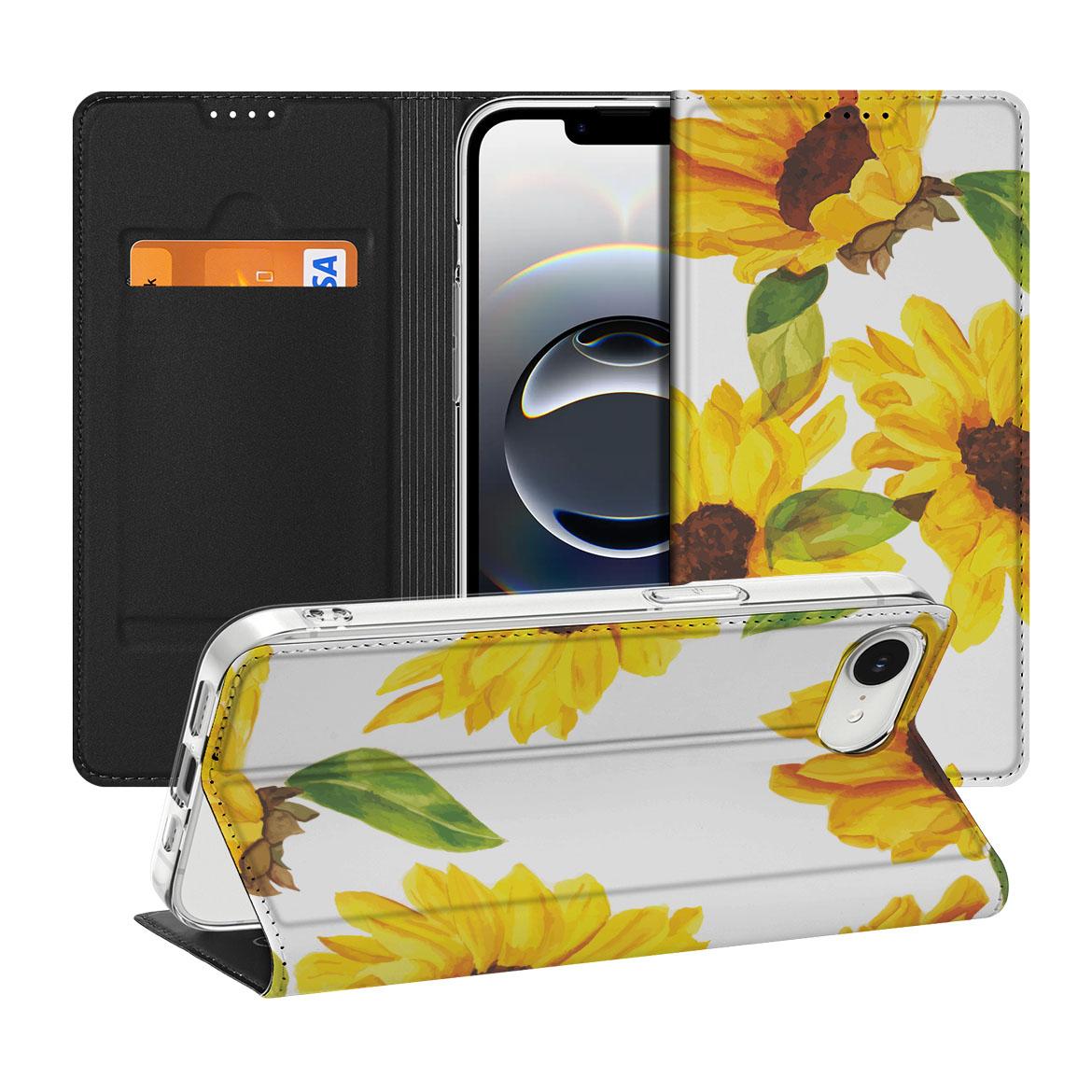 Apple iPhone 16e Smart Cover Zonnebloemen voorkant zijkant