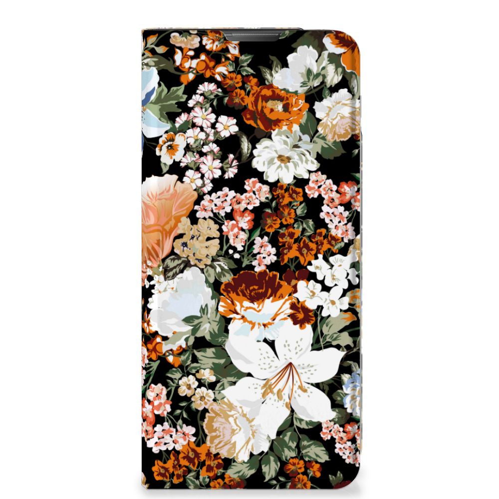 Motorola Moto E20 Smart Cover Dark Flowers voorkant