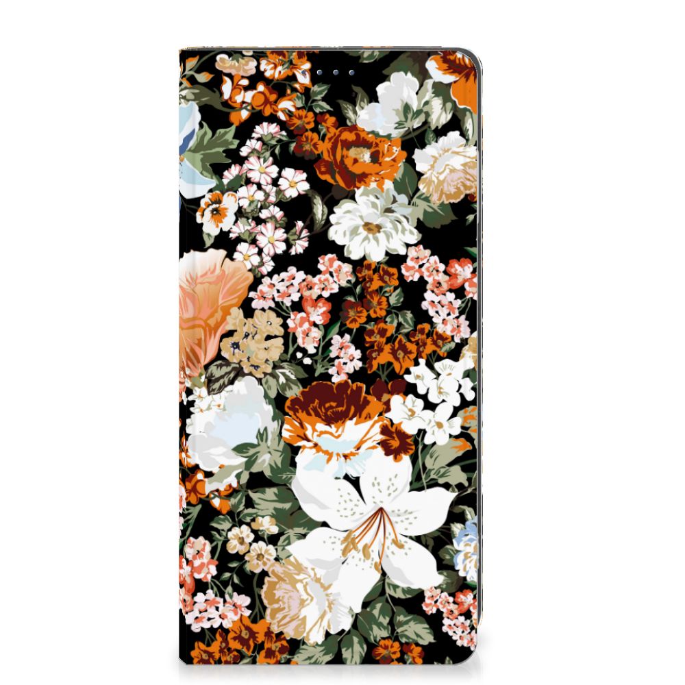 Motorola Moto G24 G04 G24 Power Smart Cover Dark Flowers voorkant