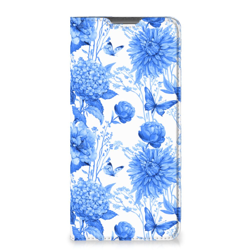 Motorola Moto G52 Moto G82 Smart Cover Flowers Blue voorkant