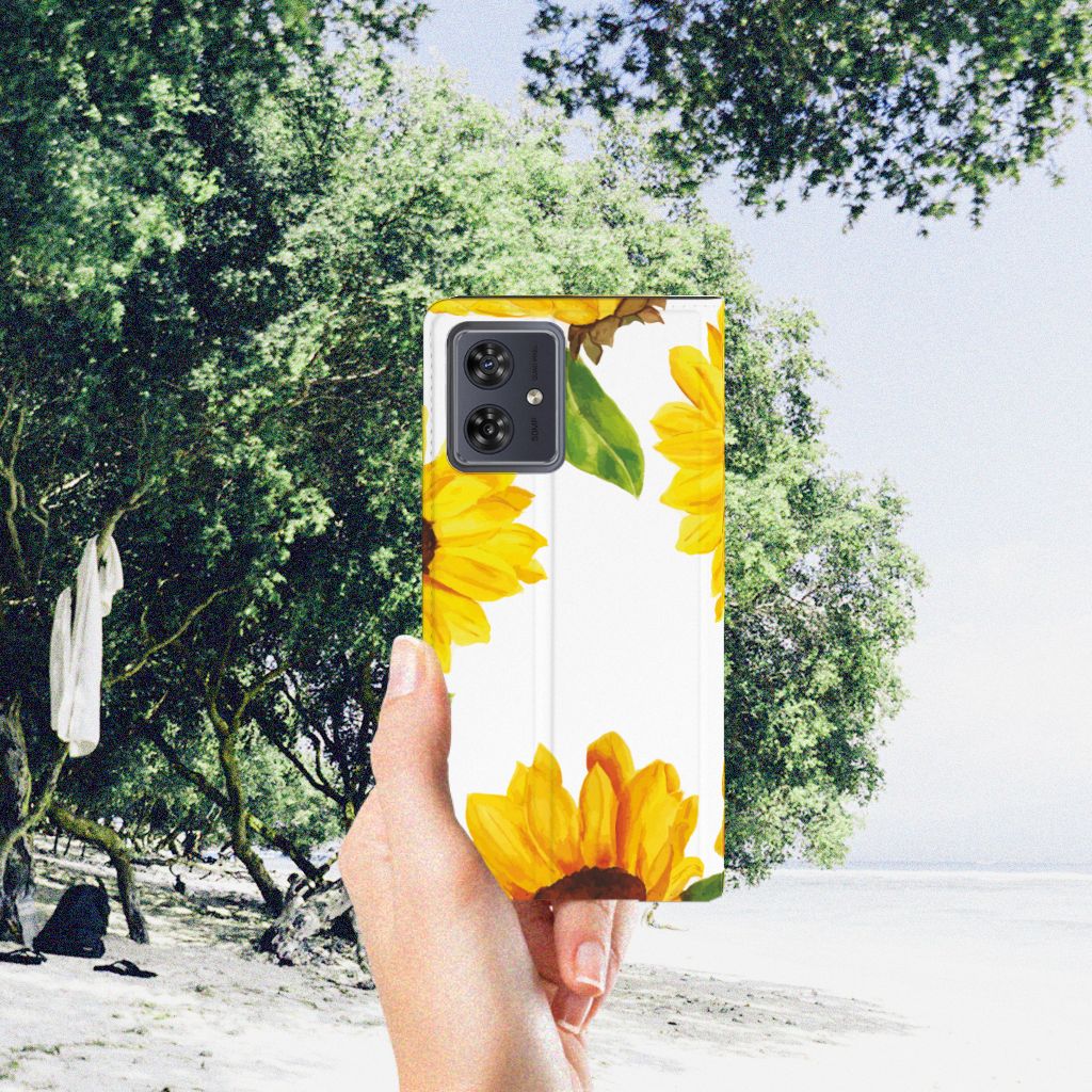 Motorola Moto G54 Smart Cover Zonnebloemen voorkant