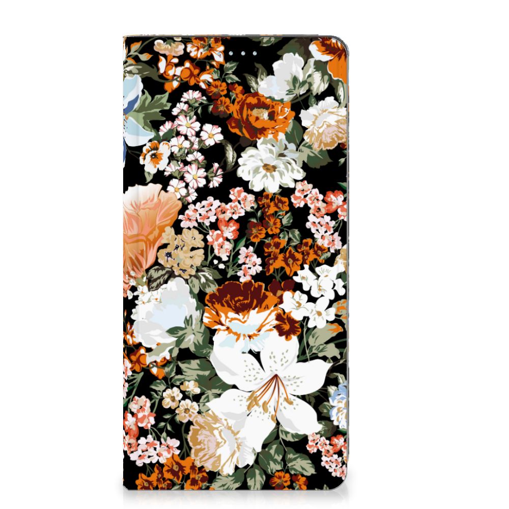 Motorola Moto G72 Smart Cover Dark Flowers vooraanzicht