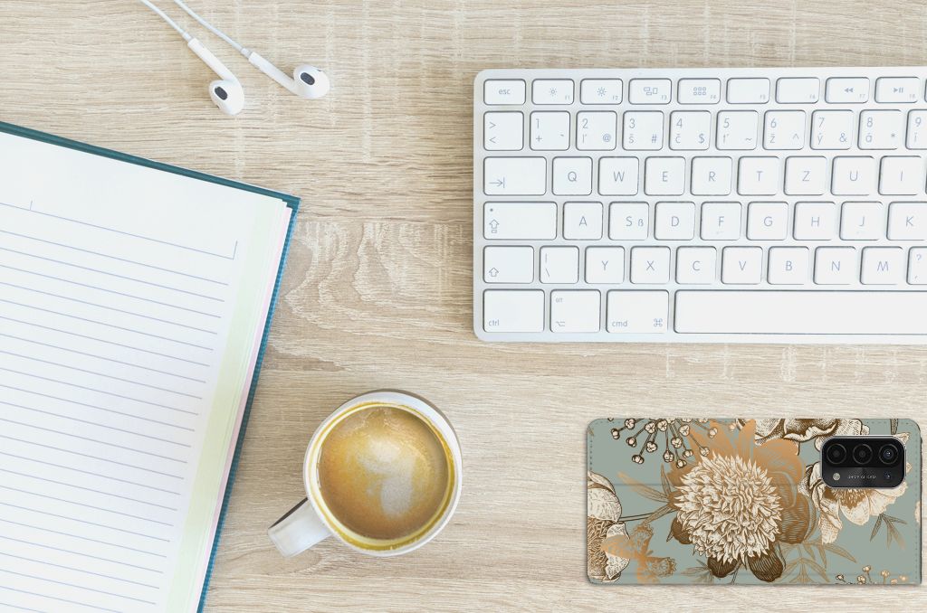 OPPO A54 5G A74 5G A93 5G Smart Cover Vintage Bird Flowers aanzicht