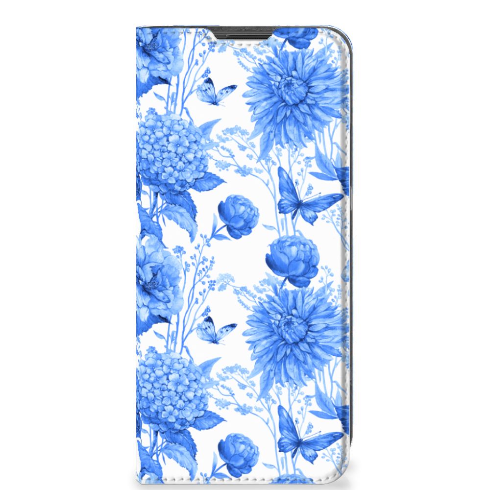 OnePlus 10 Pro Smart Cover Flowers Blue bloemen patroon vooraanzicht