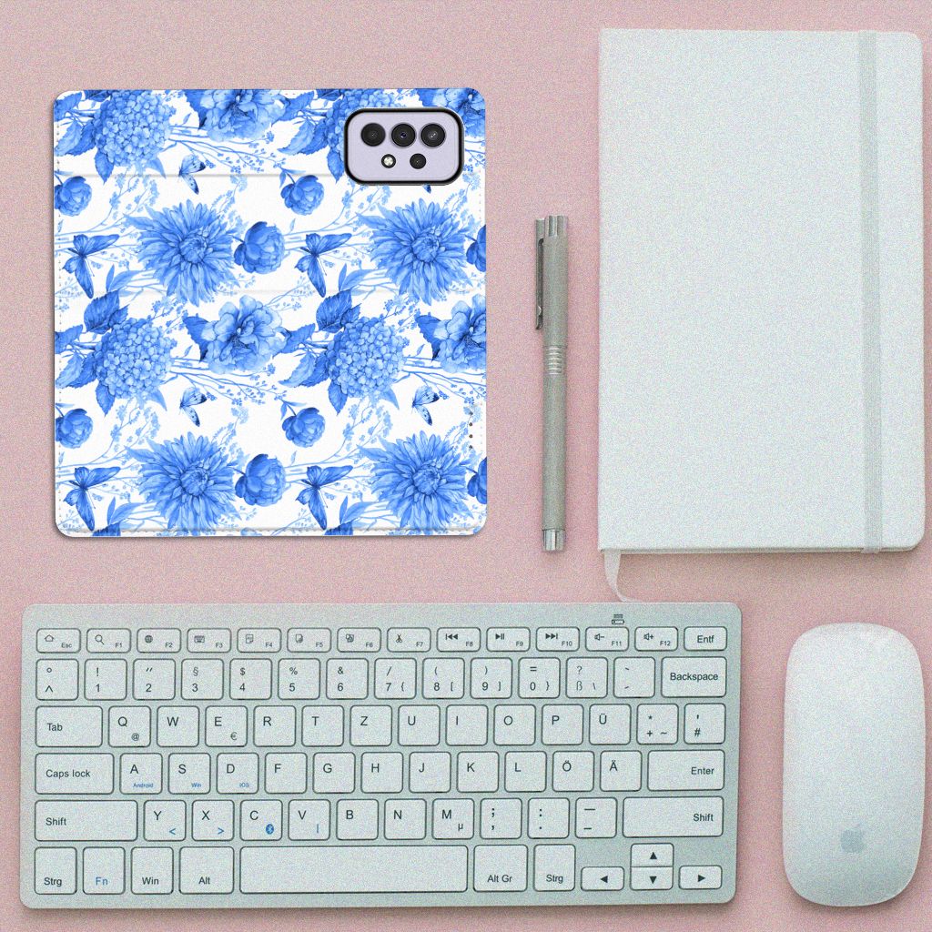 Samsung Galaxy A33 5G Smart Cover voor Samsung Galaxy A33 5G Flowers Blue bovenaanzicht