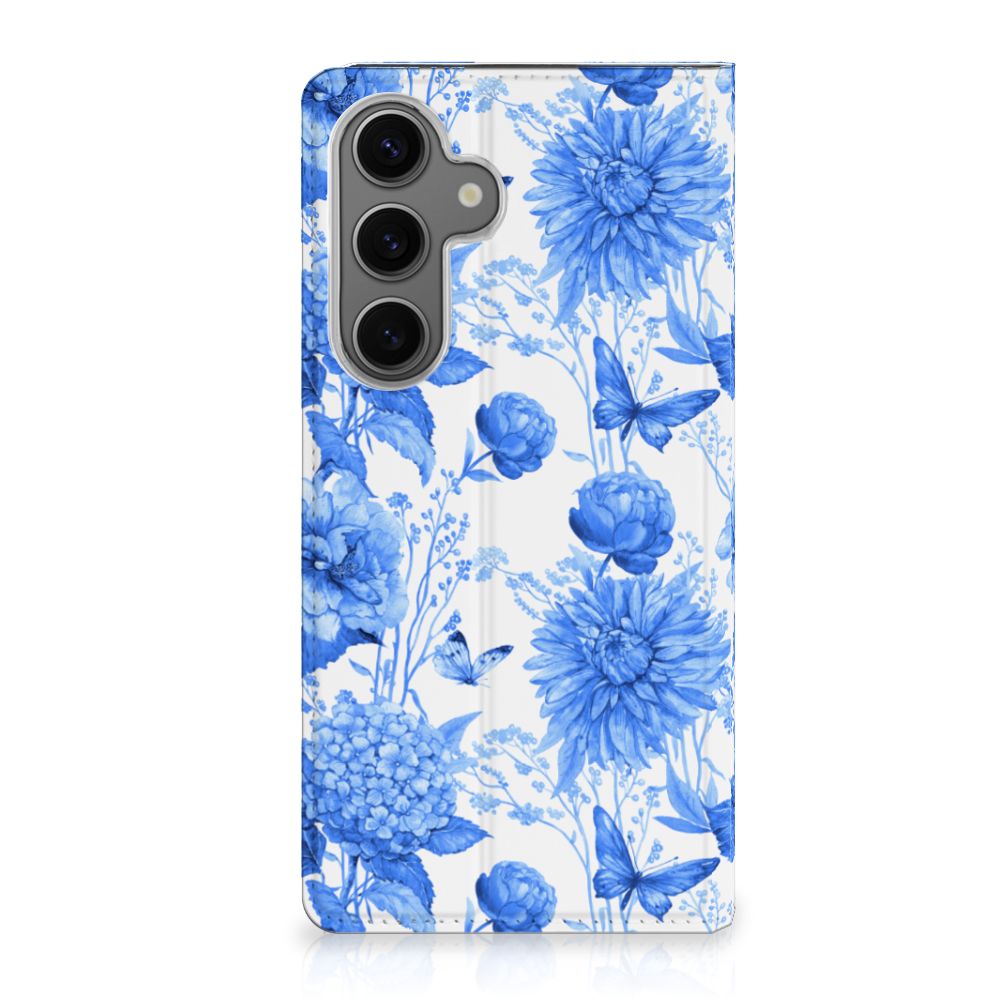 Samsung Galaxy S24FE Smart Cover Flowers Blue voorkant