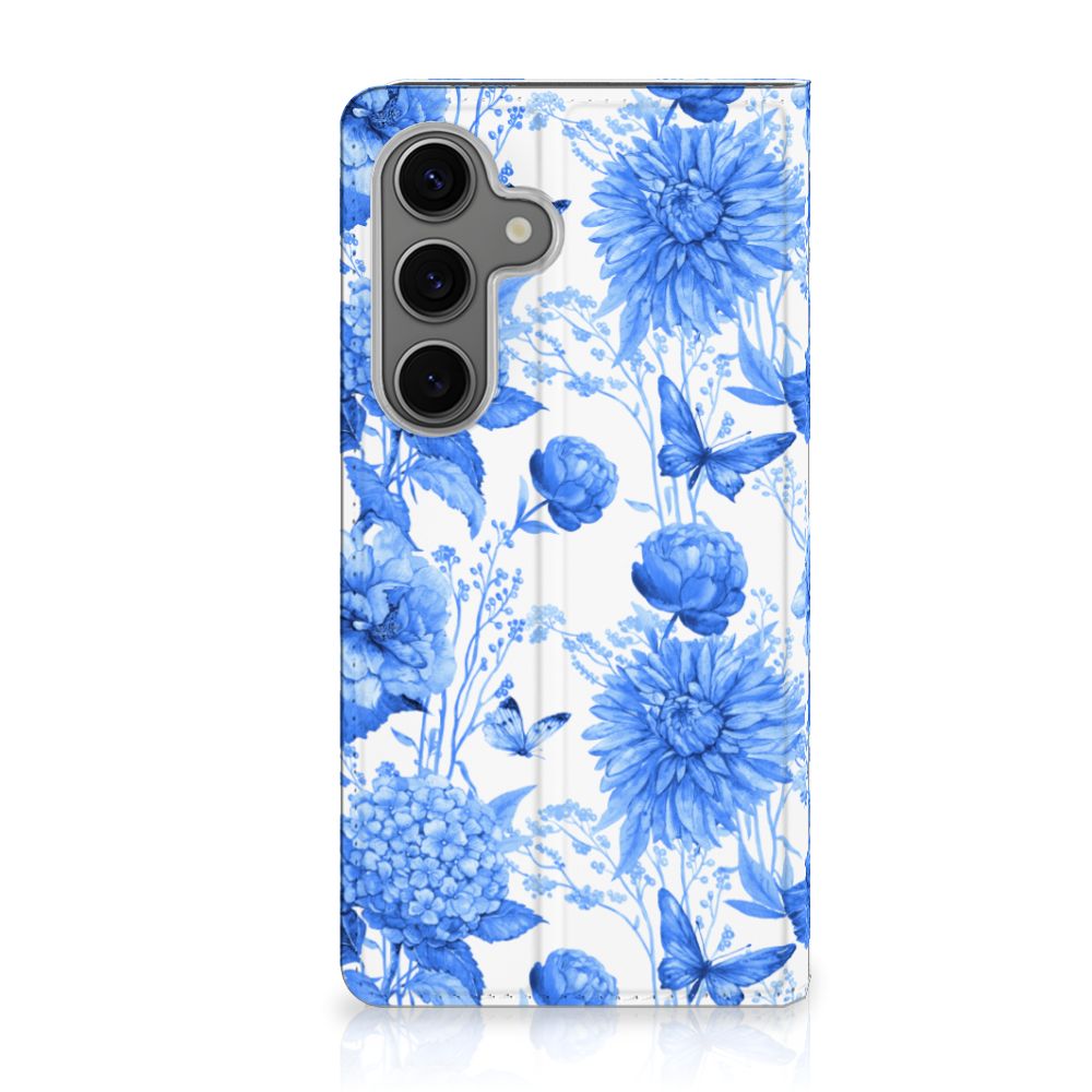 Samsung Galaxy S25 Smart Cover Flowers Blue voorkant