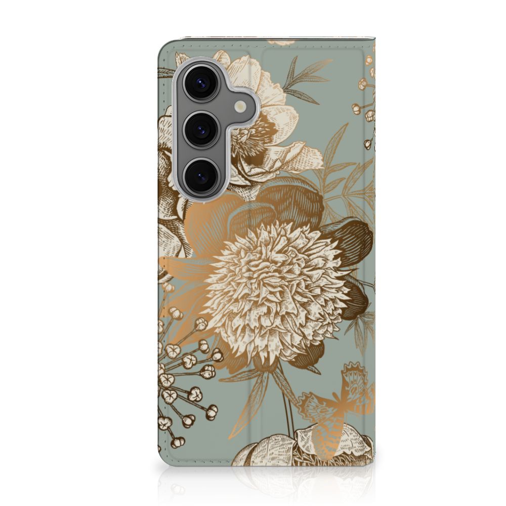 Samsung Galaxy S25 Smart Cover Vintage Bird Flowers voorkant