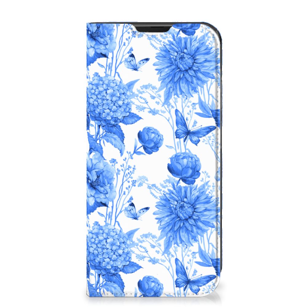 Samsung Galaxy Xcover 6 Pro Smart Cover Flowers Blue voorzijde bloemen patroon