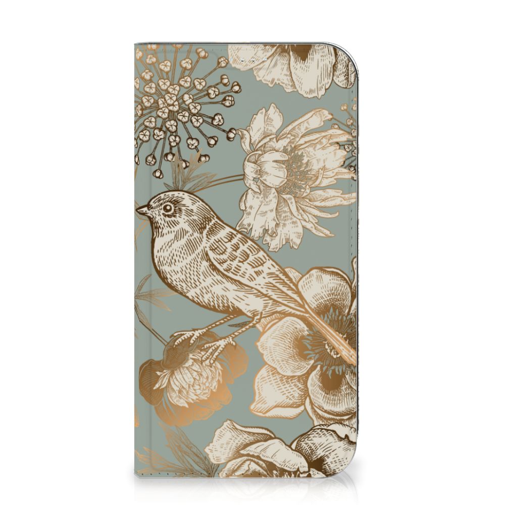 Smart Cover voor iPhone 15 Plus Vintage Bird Flowers vooraanzicht