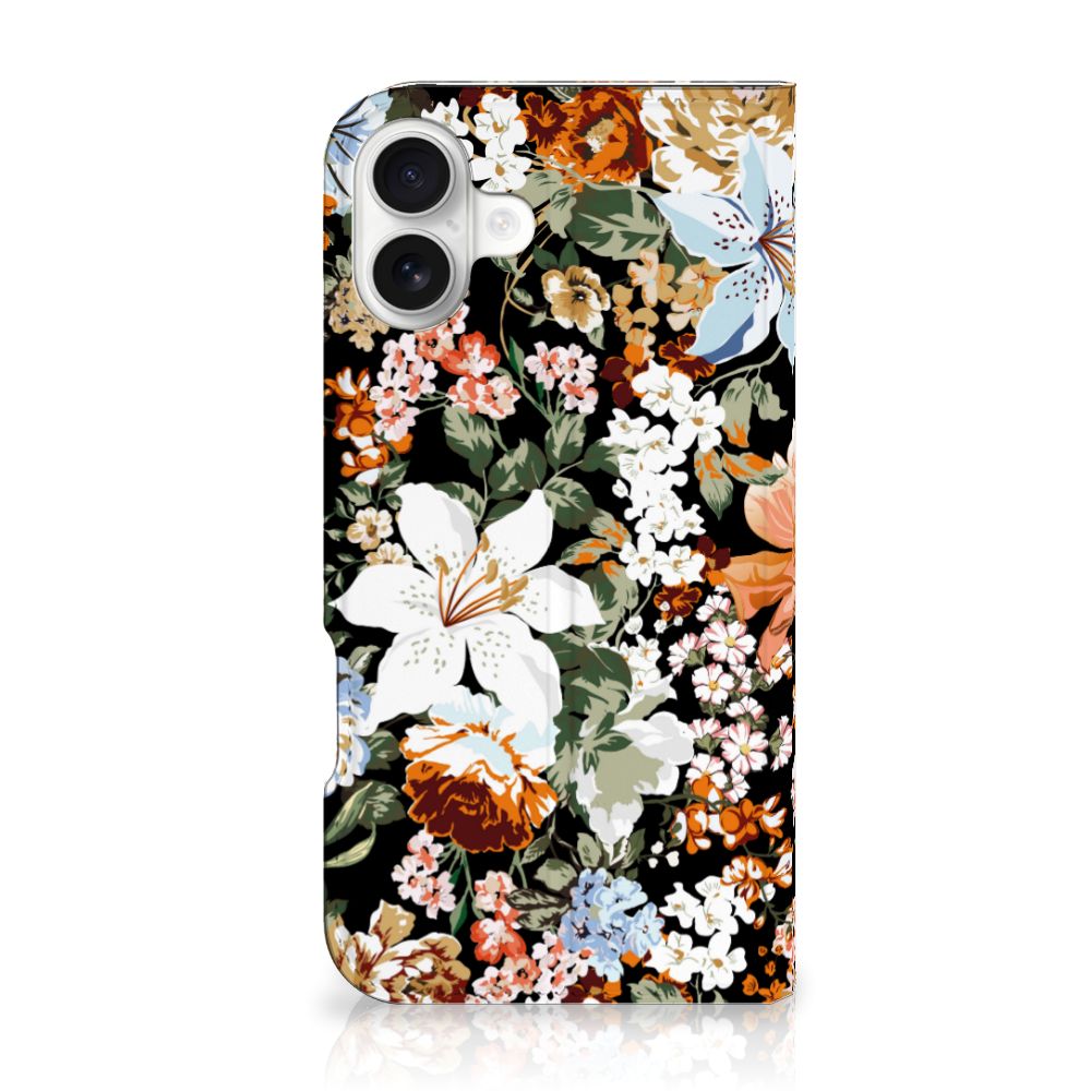 Apple iPhone 16 Plus Smart Cover Dark Flowers voorzijde