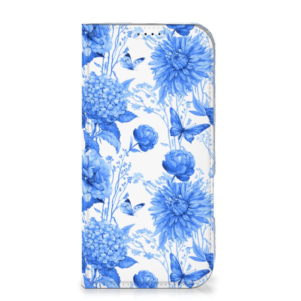 Smart Cover voor iPhone 16 Pro Max Flowers Blue bloemen design voorkant
