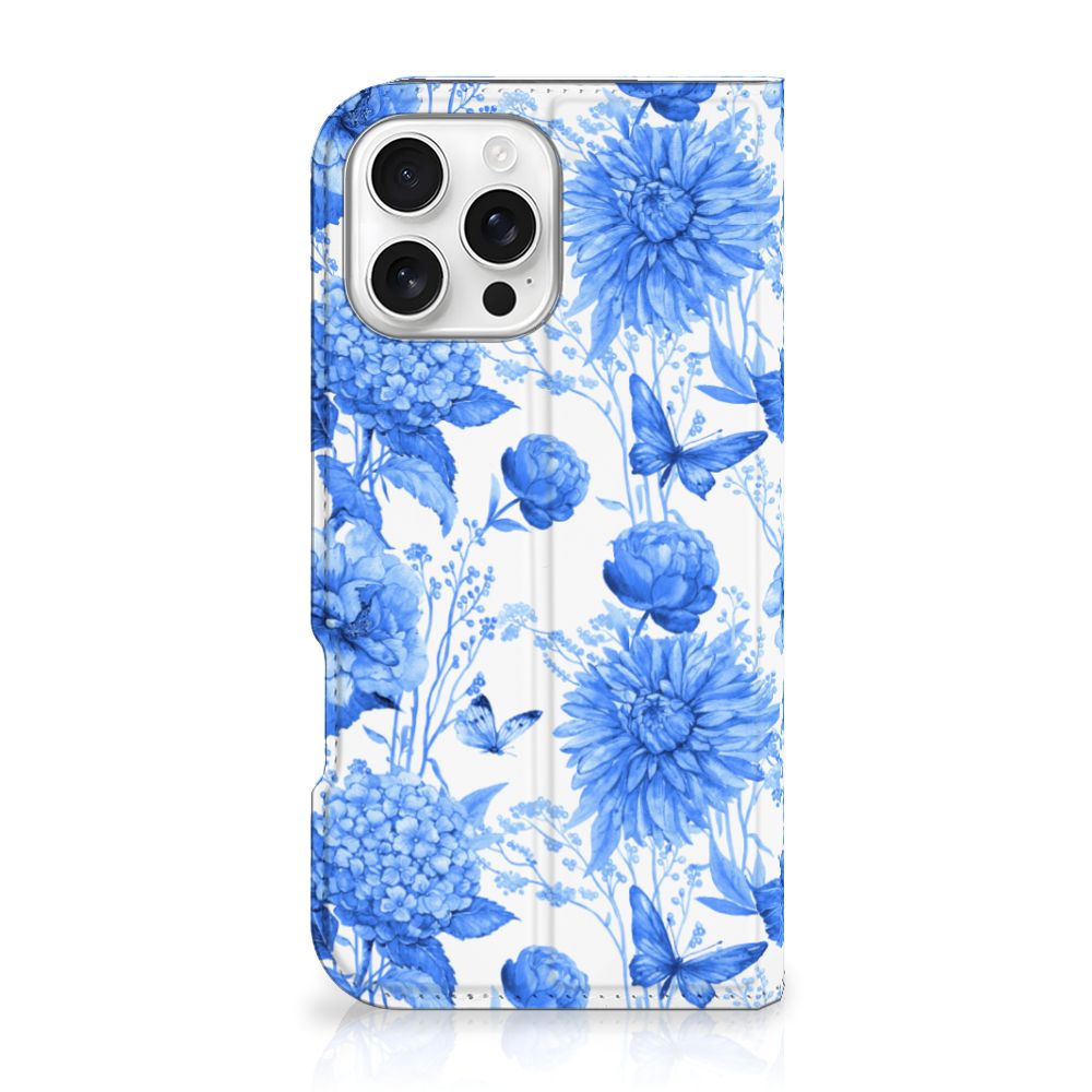 Apple iPhone 16 Pro Max Smart Cover Flowers Blue voorkant bloemen blauw