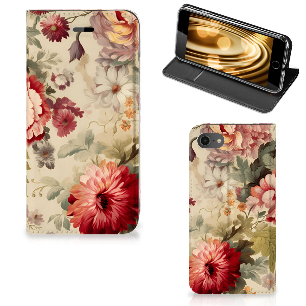 Smart Cover voor iPhone 7 | 8 | SE (2020) | SE (2022) Bloemen bloemen hoesje voorzijde achterzijde