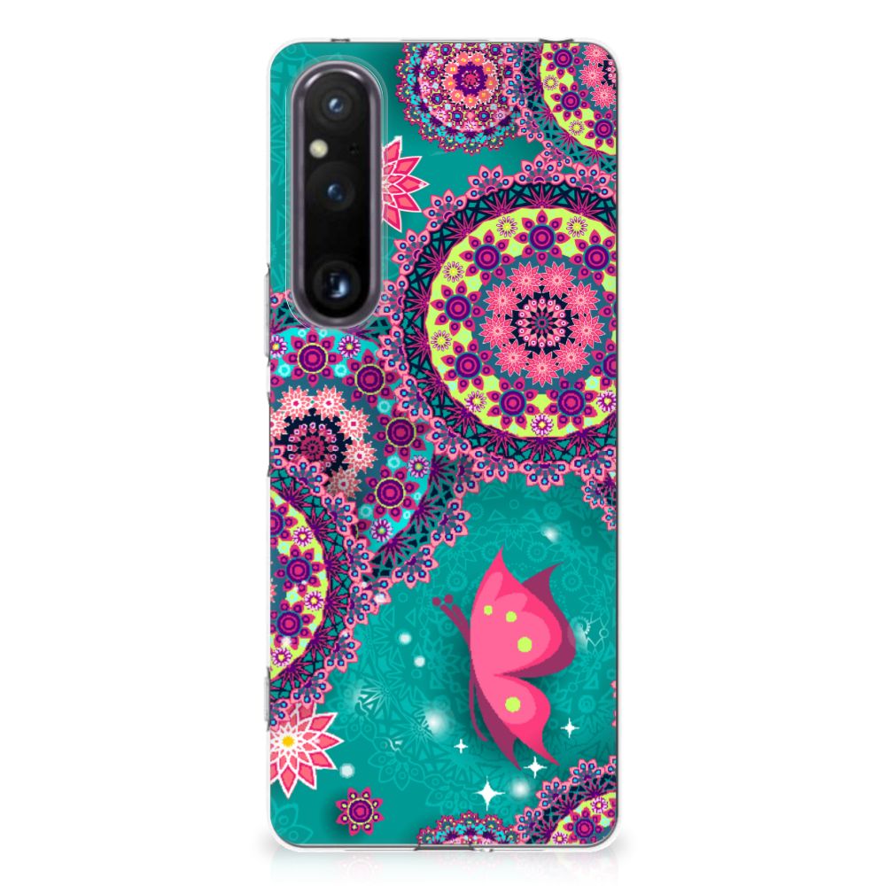 Sony Xperia 1 V Hoesje maken Cirkels en Vlinders design cirkels vlinders achterkant