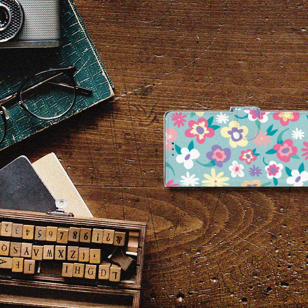 Sony Xperia 10 Hoesje Flower Power bloem ontwerp bovenaanzicht