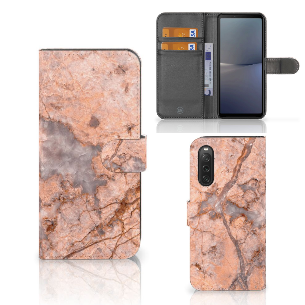 Sony Xperia 10 V Bookcase Marmer Oranje bookcase oranje marmer aanzicht