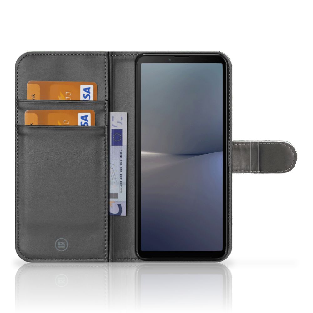 Sony Xperia 10 V Hoesje Leaves telefoonhoesje grijs binnenaanzicht pasjes