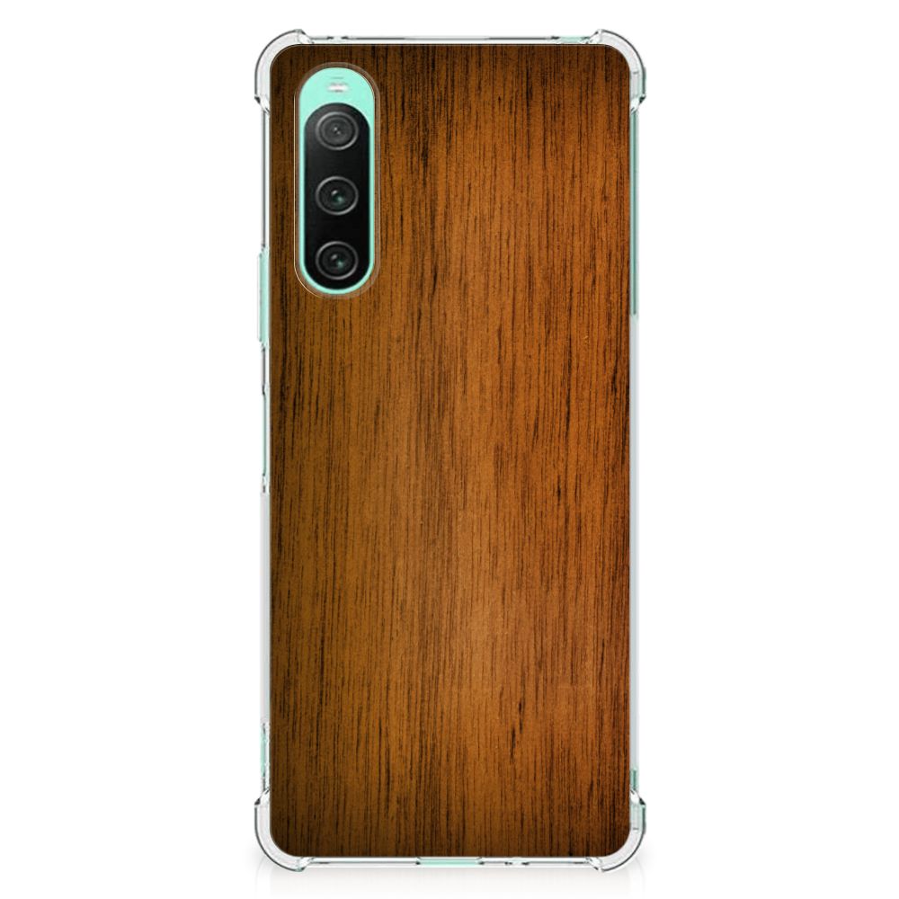 Sony Xperia 10 V Stevig Telefoonhoesje Donker Hout achterkant design