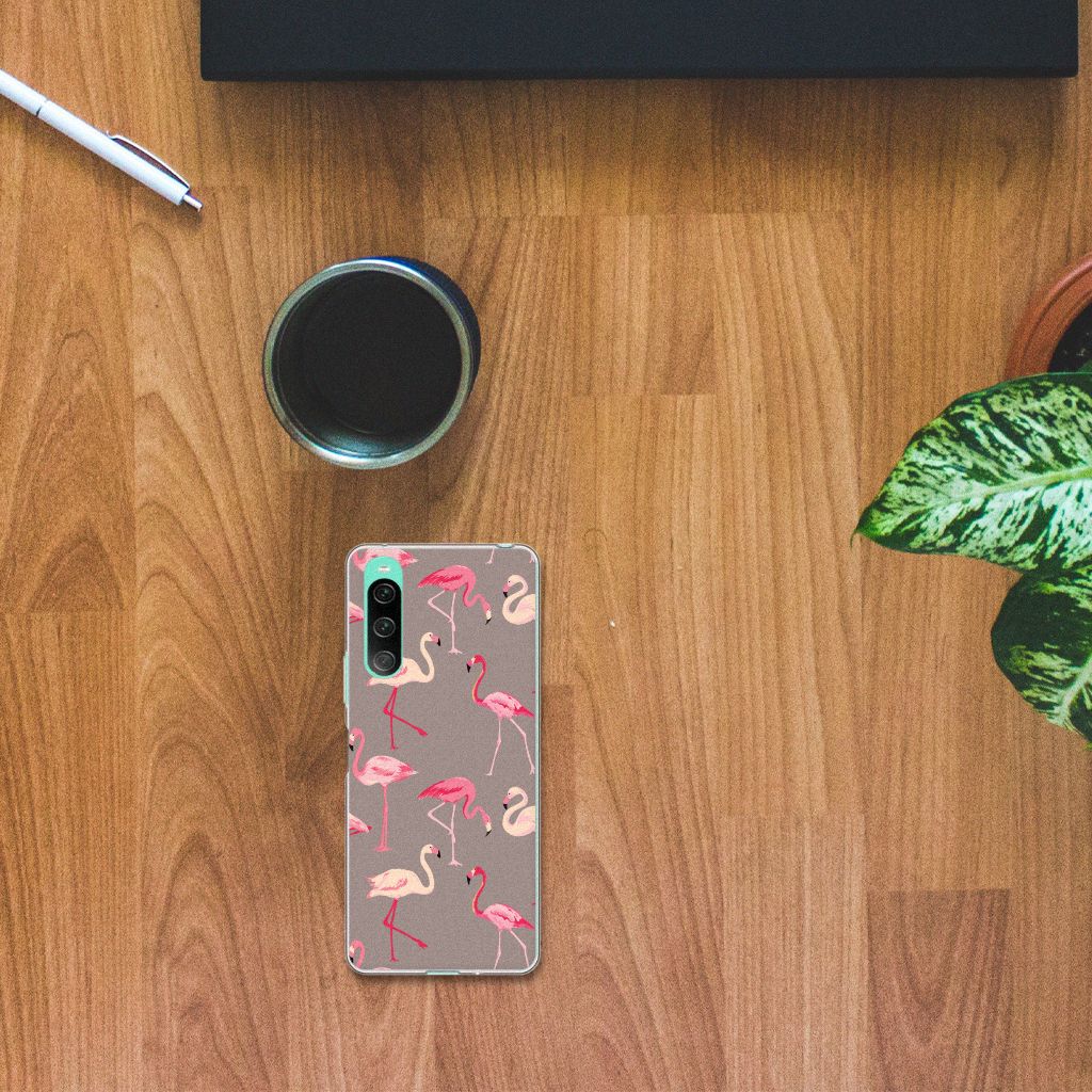 Sony Xperia 10 V TPU Hoesje Flamingo flamingo design bovenaanzicht