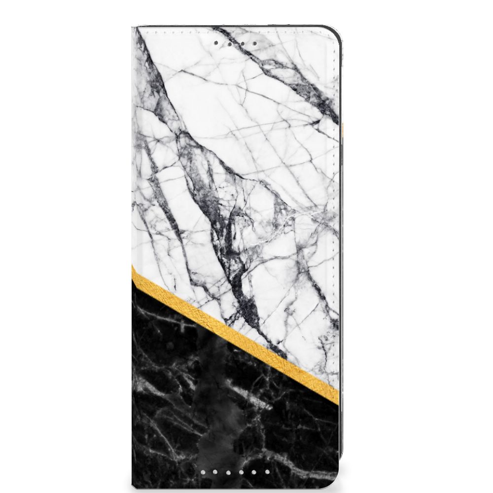 Sony Xperia 5 V Standcase Marmer Wit Zwart designnaam front