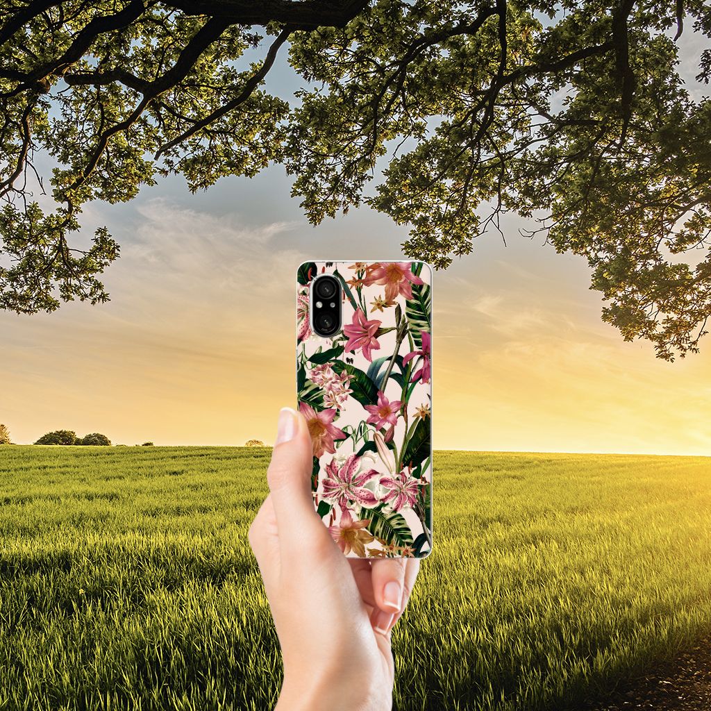 Sony Xperia 5 V TPU Case Flowers bloemen groen landschap hand