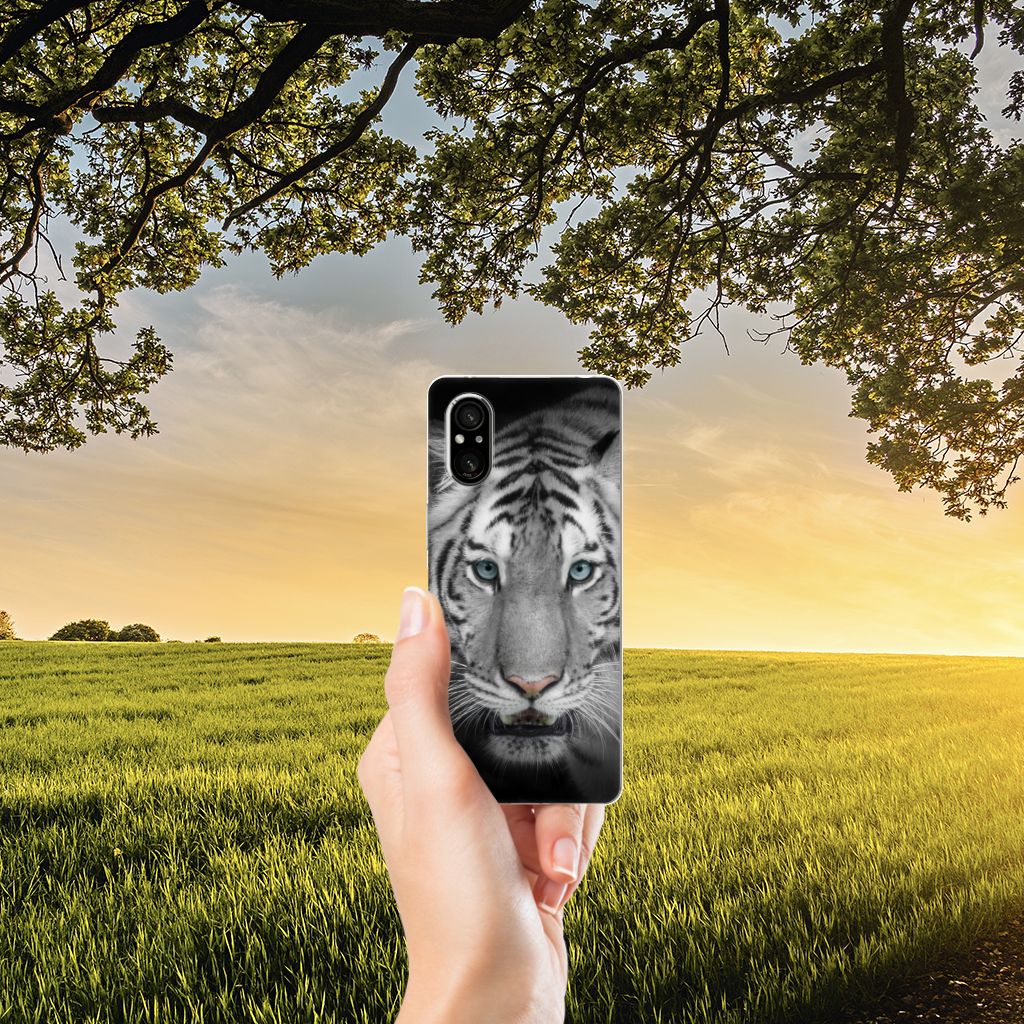Sony Xperia 5 V TPU Hoesje Tijger tiger face telefoon hoesje hand natuur