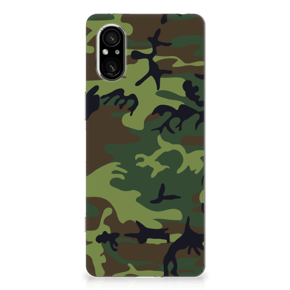 Sony Xperia 5 V TPU bumper Army Dark camouflage design achteraanzicht