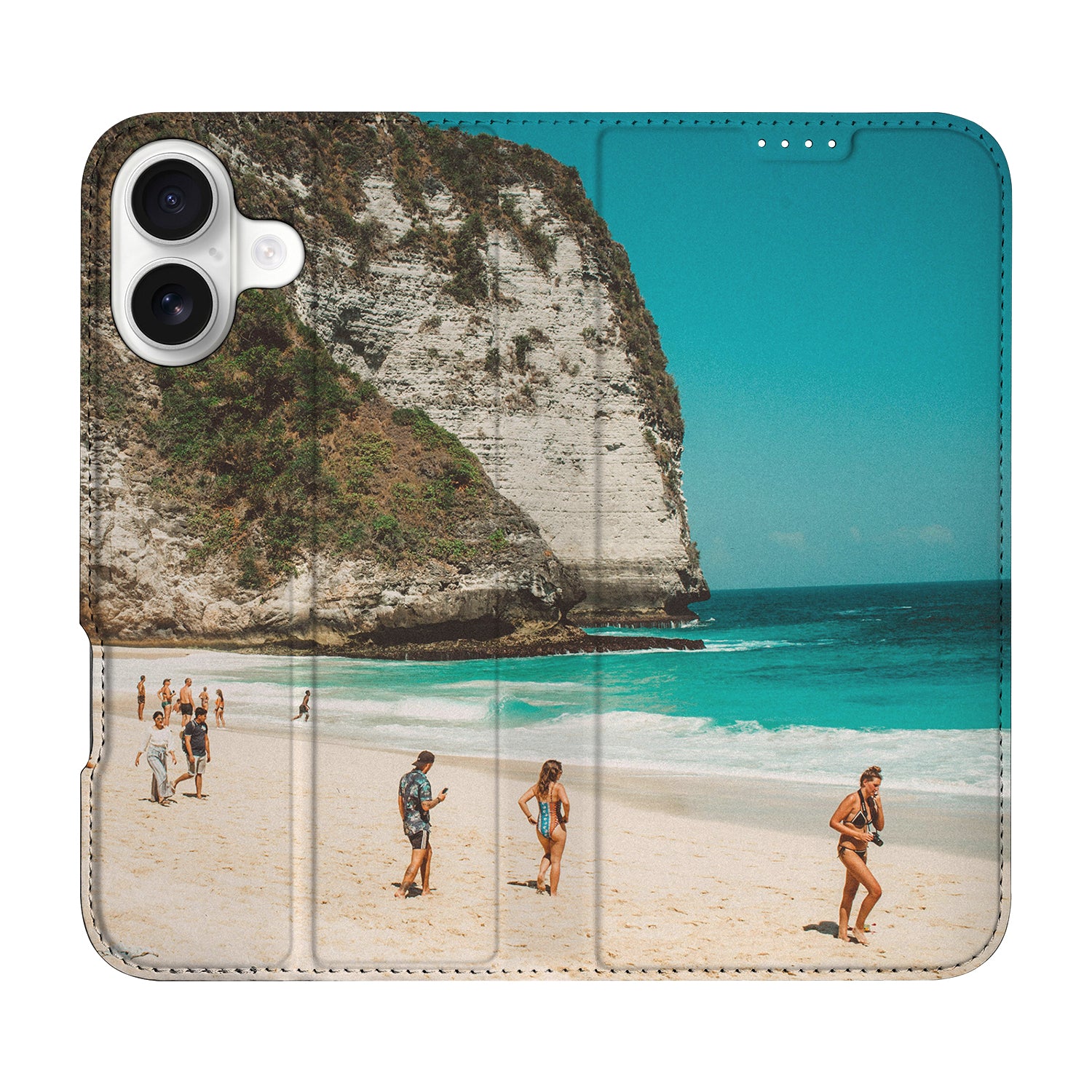 Apple iPhone 16 Plus Stand Case Hoesje Maken strand uitzicht