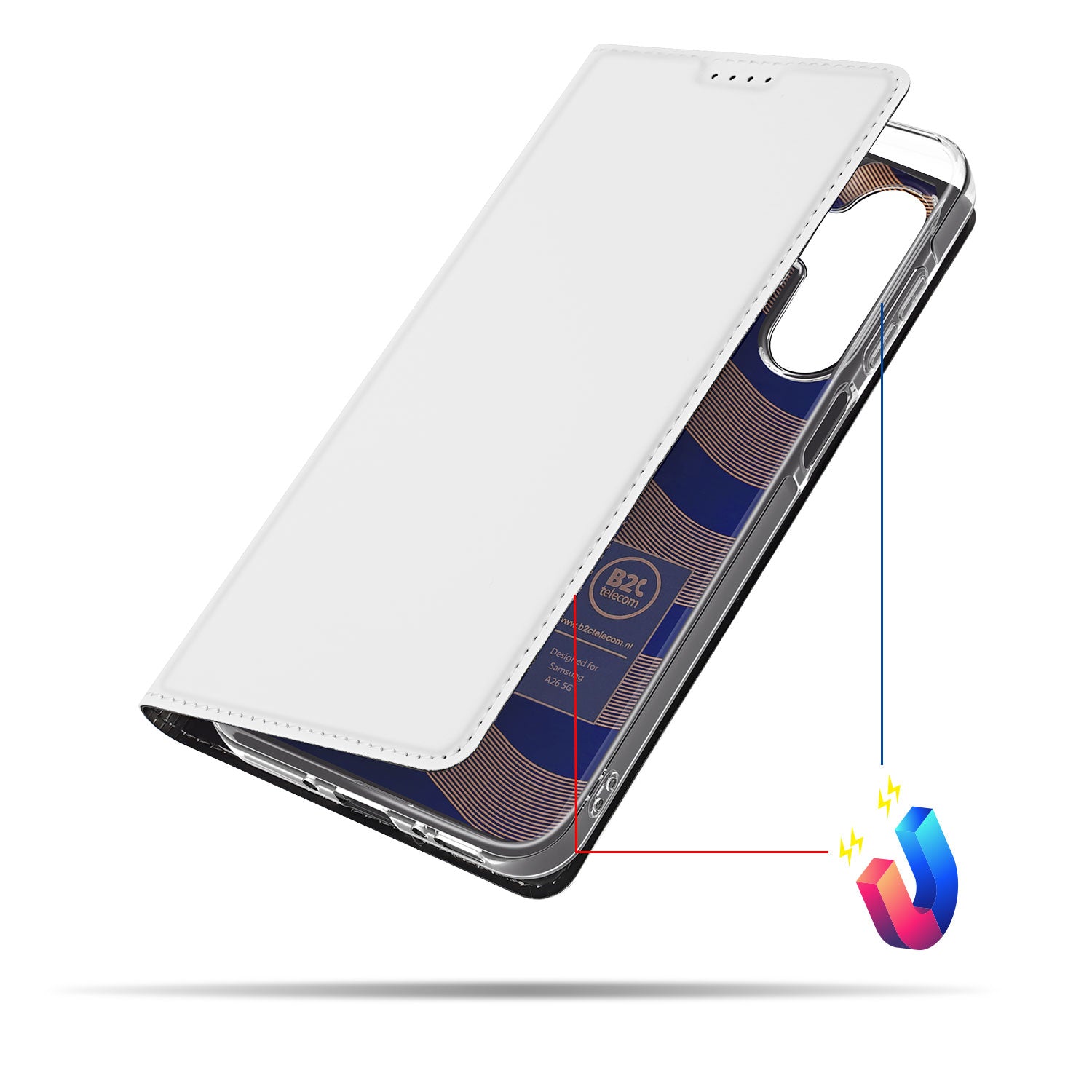 Samsung Galaxy A26 Stand Case Hoesje Samsung Galaxy A26 Wit met Pashouder voorkant