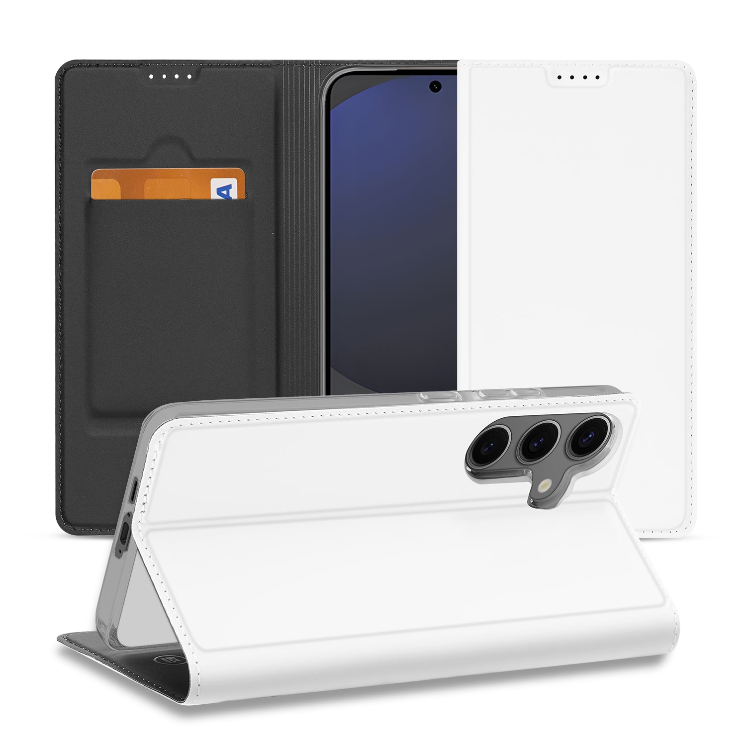 Samsung Galaxy S24FE Stand Case Hoesje Wit met Pashouder voorzijde en achterzijde