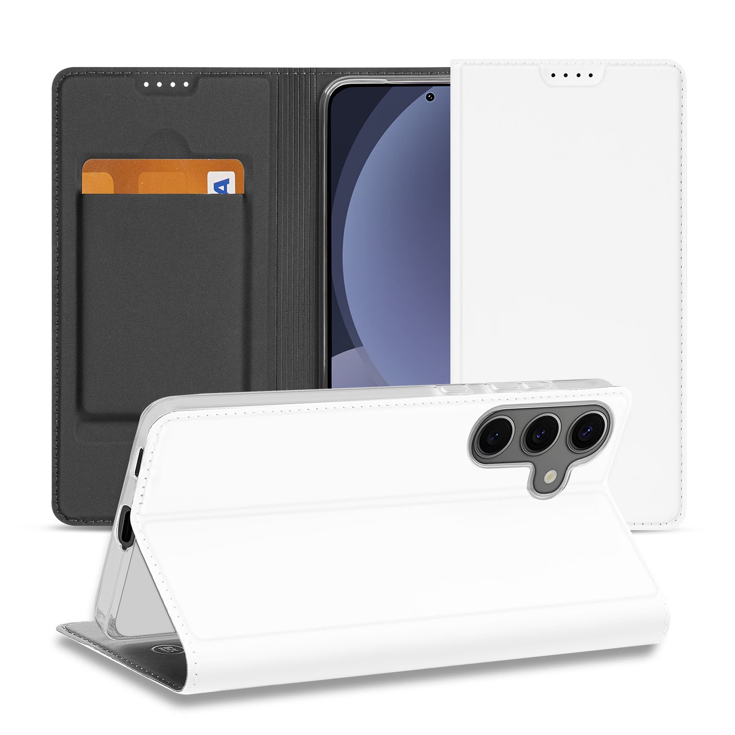 Samsung Galaxy S25 Stand Case Hoesje Wit met Pashouder voorzijde