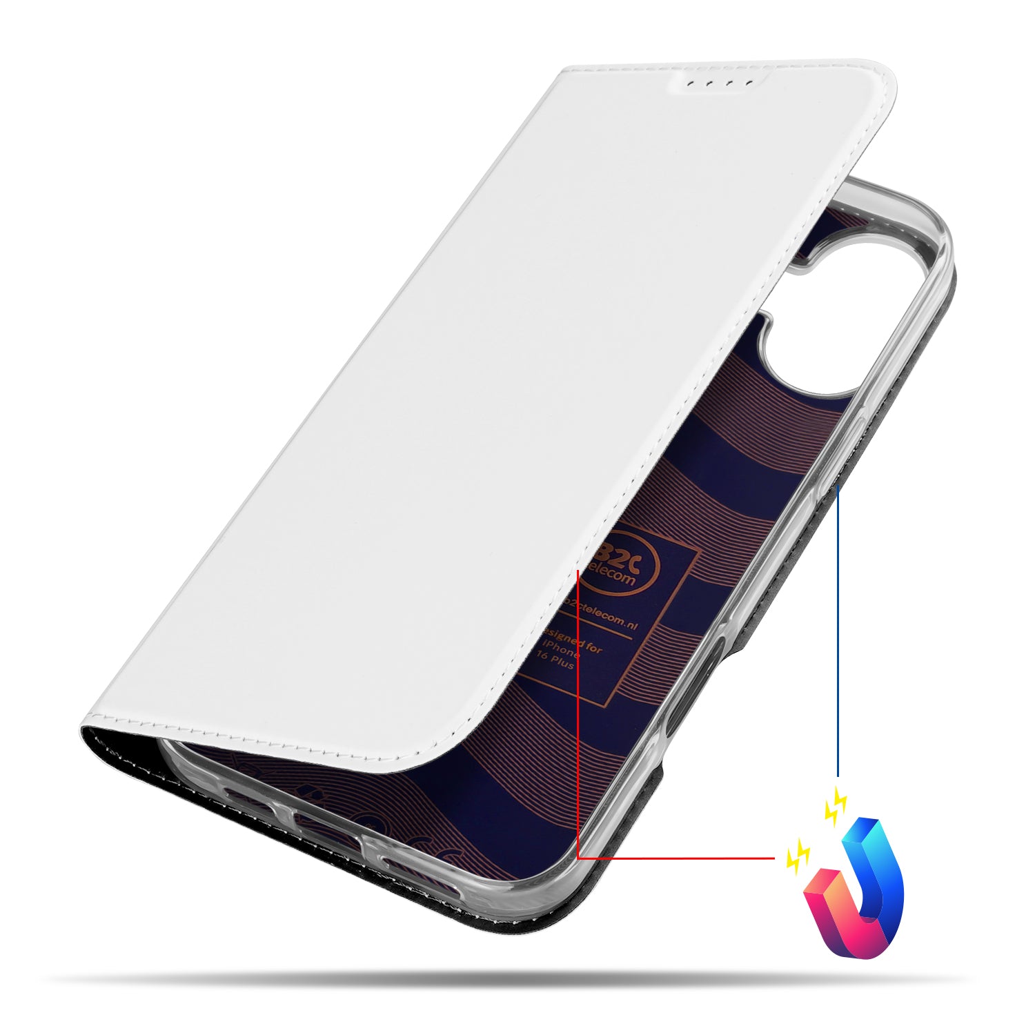Stand Case Hoesje iPhone 16 Plus Wit met Pashouder open voorkant wit design